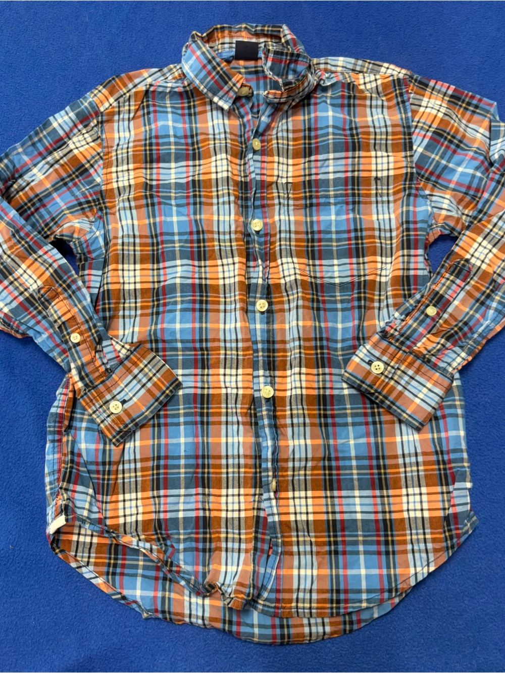 GAP Boys Plaid Button-Down Shirt in Blue, Orange & White M (8)